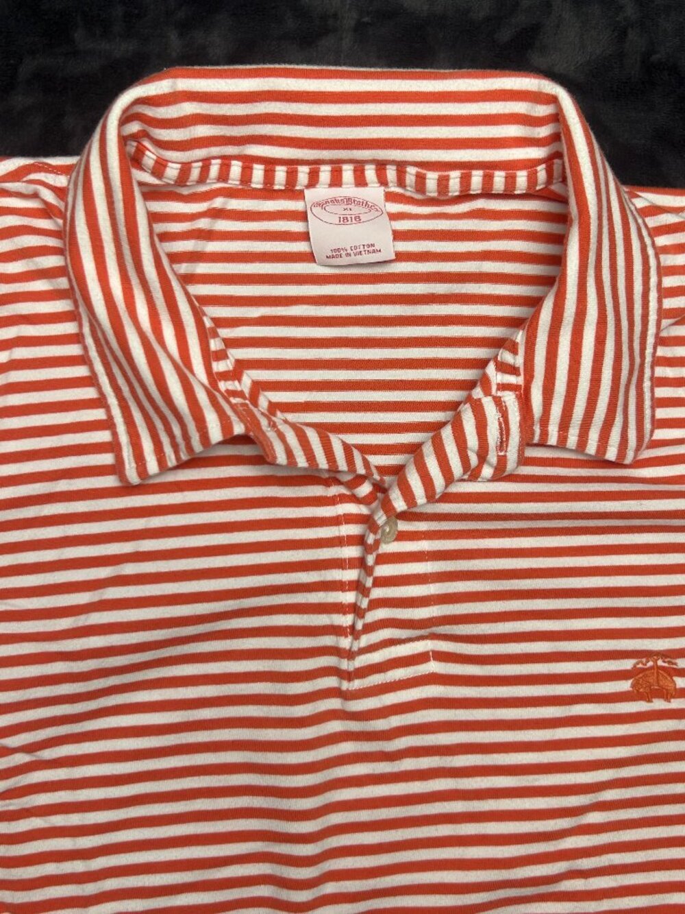 Brooks Brothers 1818 Polo Shirt Xl Orange White Stripe Short Sleeve Cotton